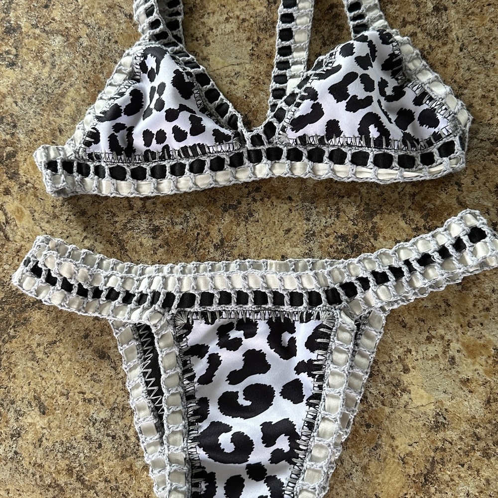 Leopard Print Bikini with Crochet Trim